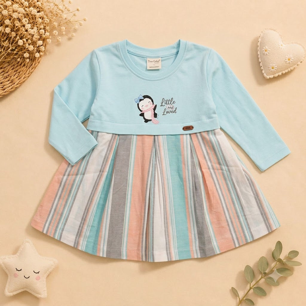 Baby Girls Mint Green Striped Penguin Frock