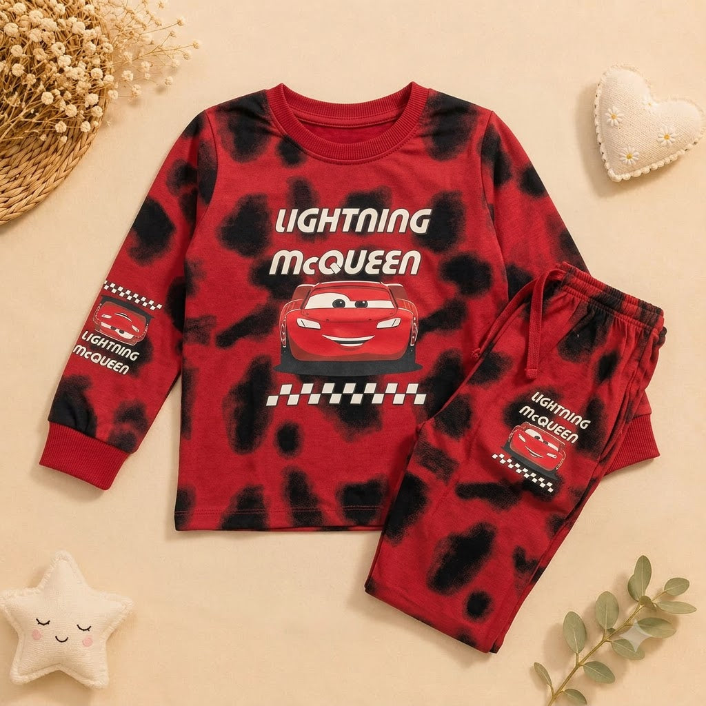Boys Red Tie-Dye Lightning McQueen Cotton Jogger Set
