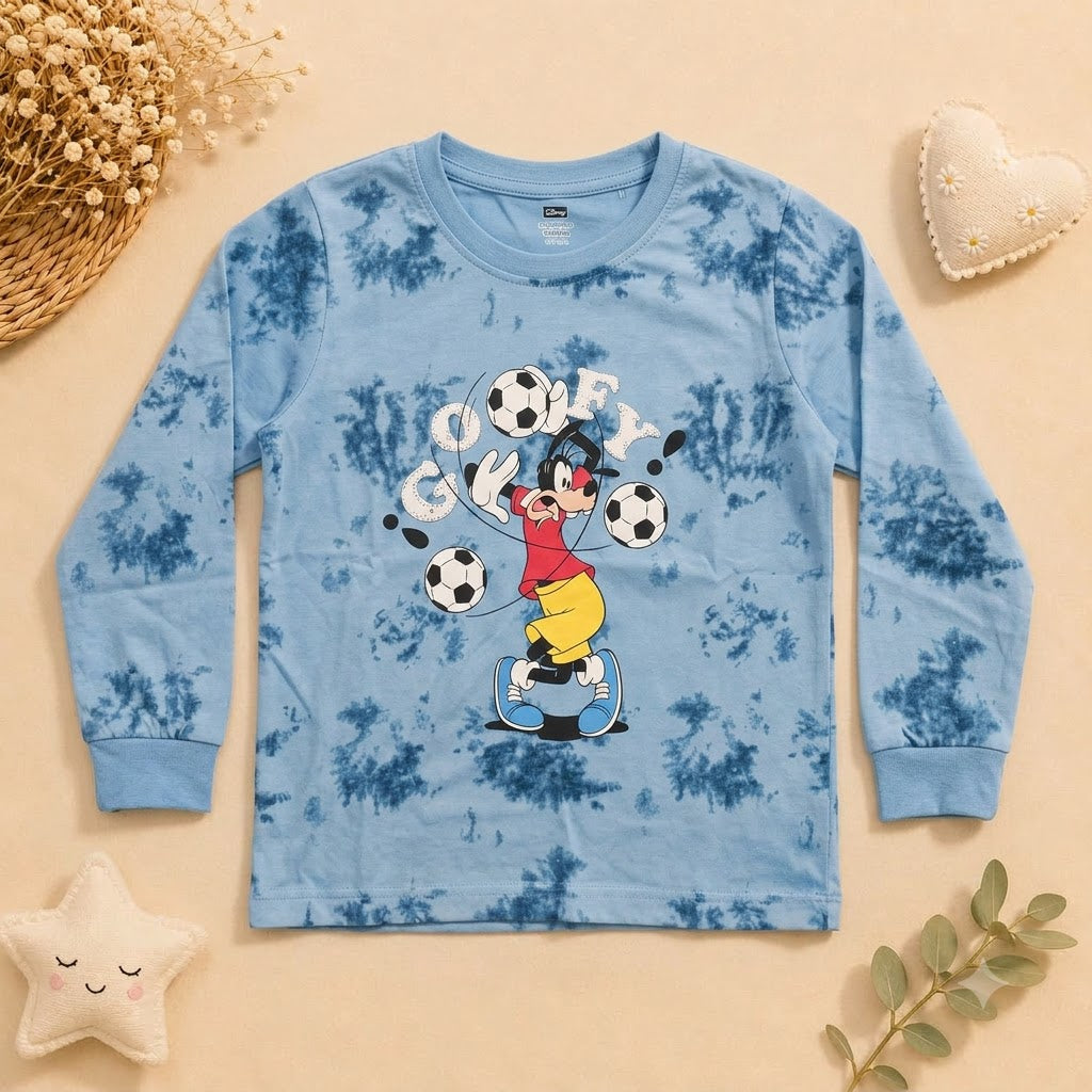 Boys Blue Tie-Dye Cartoon Football Cotton Jogger Set