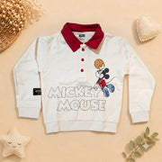 Boys Cream & Maroon Mickey Mouse Polo Sweatshirt & Jogger Set