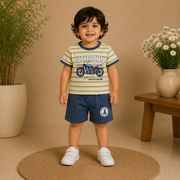 Boys California Motorcycle Striped Tee and Shorts Set