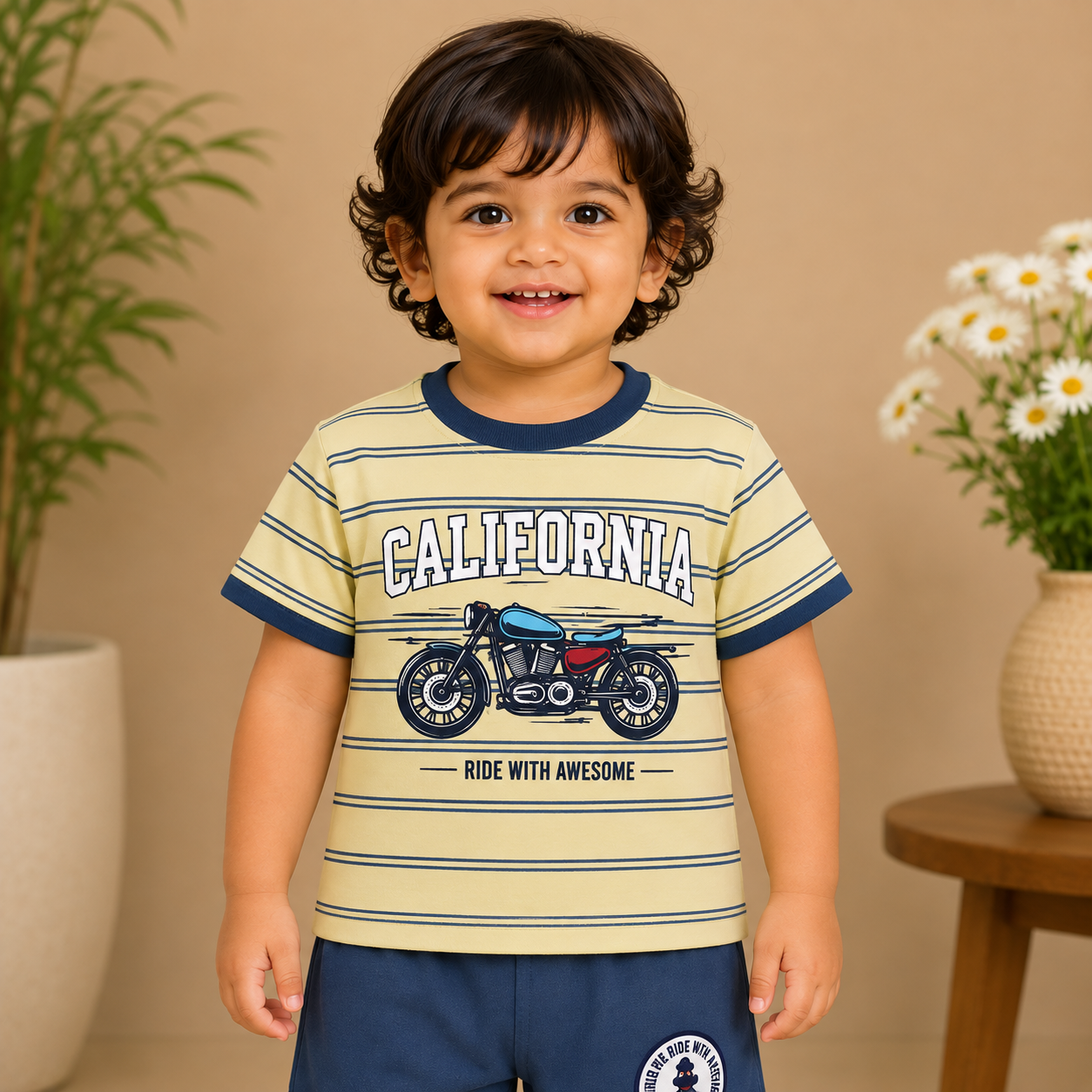 Boys California Motorcycle Striped Tee and Shorts Set