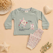 Baby Girls Sage Green Bunny & Floral Diaper Pant Set