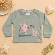 Baby Girls Sage Green Bunny & Floral Diaper Pant Set
