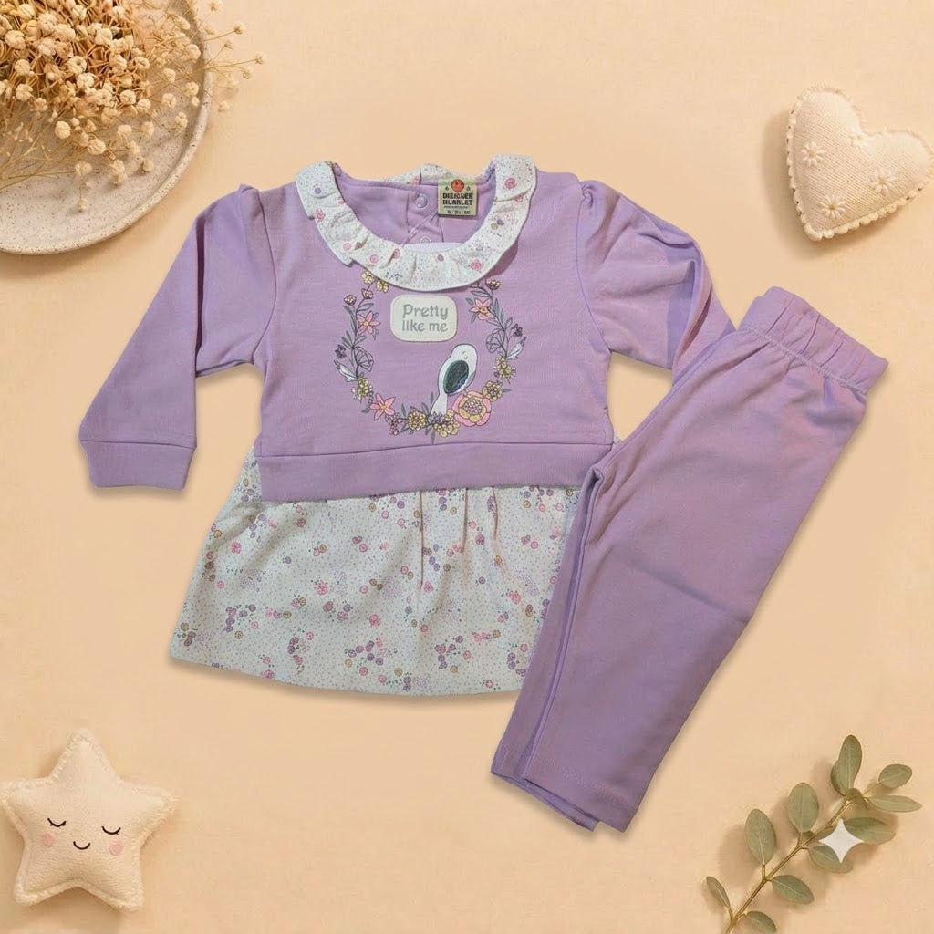 Baby Girls Lavender Floral Bird Frock & Legging Set