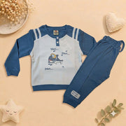 Boys Slate Blue Shark Henley Sweatshirt & Track Pant Set