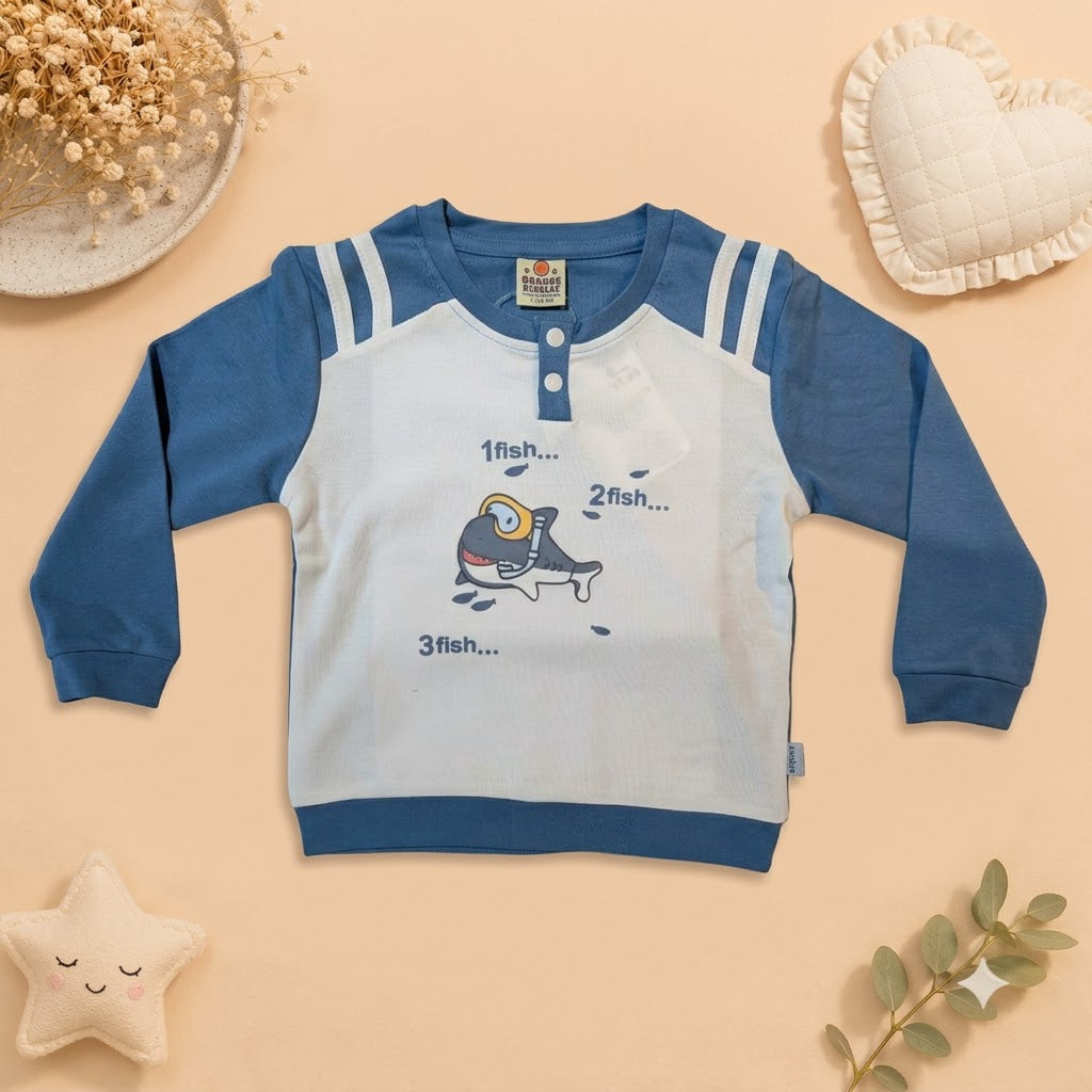 Boys Slate Blue Shark Henley Sweatshirt & Track Pant Set
