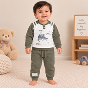 Boys Slate Blue Shark Henley Sweatshirt & Track Pant Set