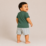 Boys Play Time Olive Puppy Graphic Tee and Striped Shorts Set