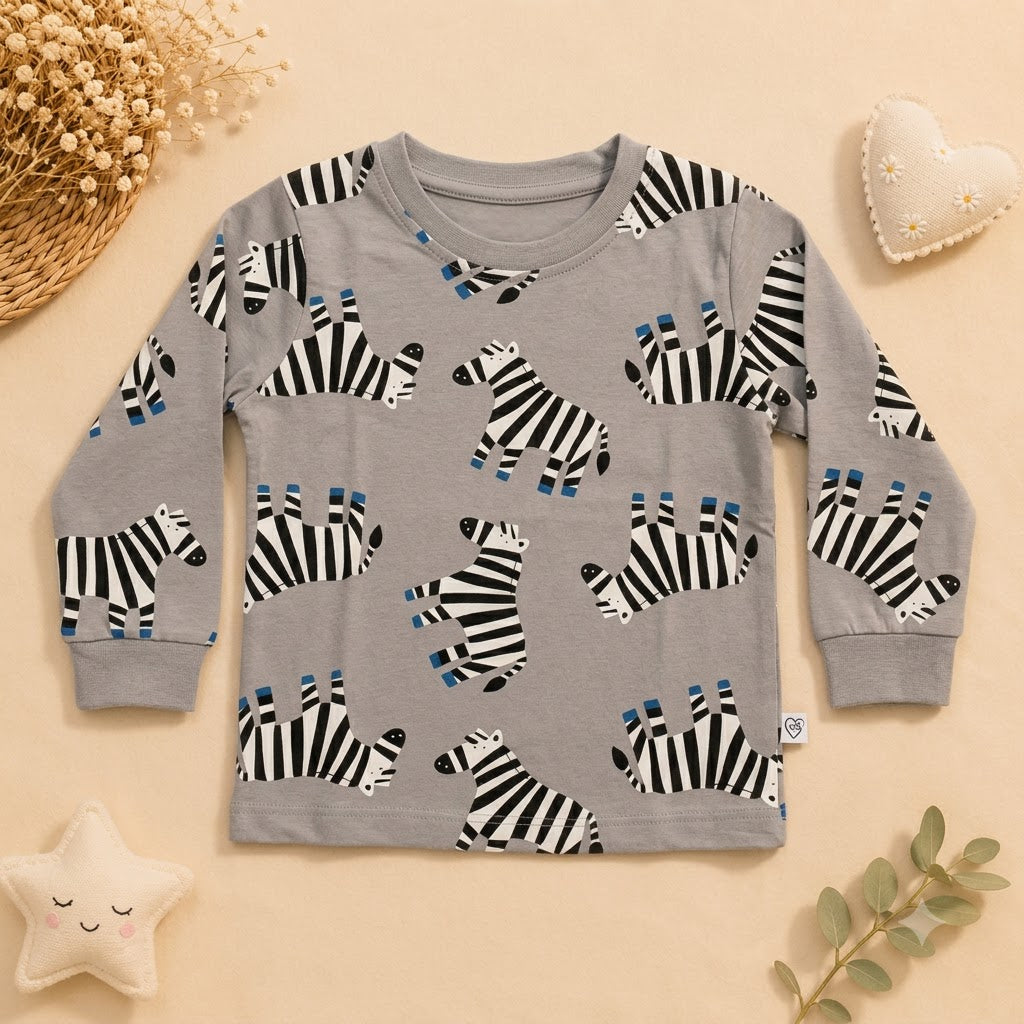 Boys Grey Safari Zebra Cotton Loungewear Set