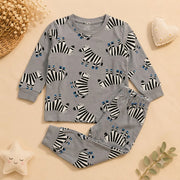 Boys Grey Safari Zebra Cotton Loungewear Set