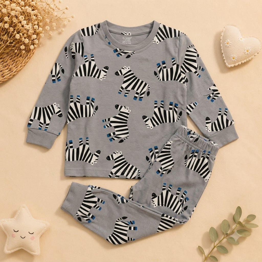 Boys Grey Safari Zebra Cotton Loungewear Set