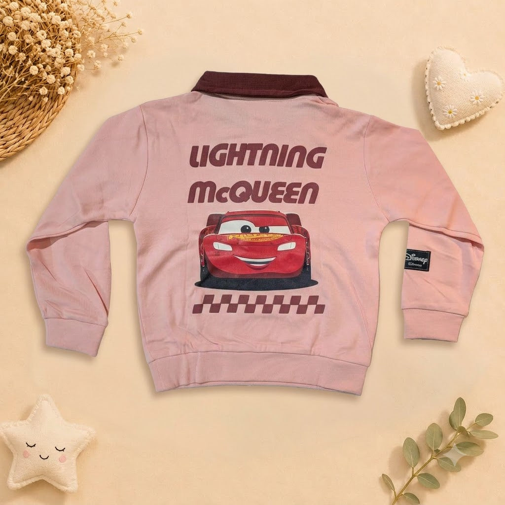 Boys Dusty Pink & Maroon Lightning McQueen Polo Sweatshirt & Jogger Set