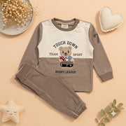 Baby Boys Beige & Mocha Rugby Bear Sweatshirt & Diaper Pant Set