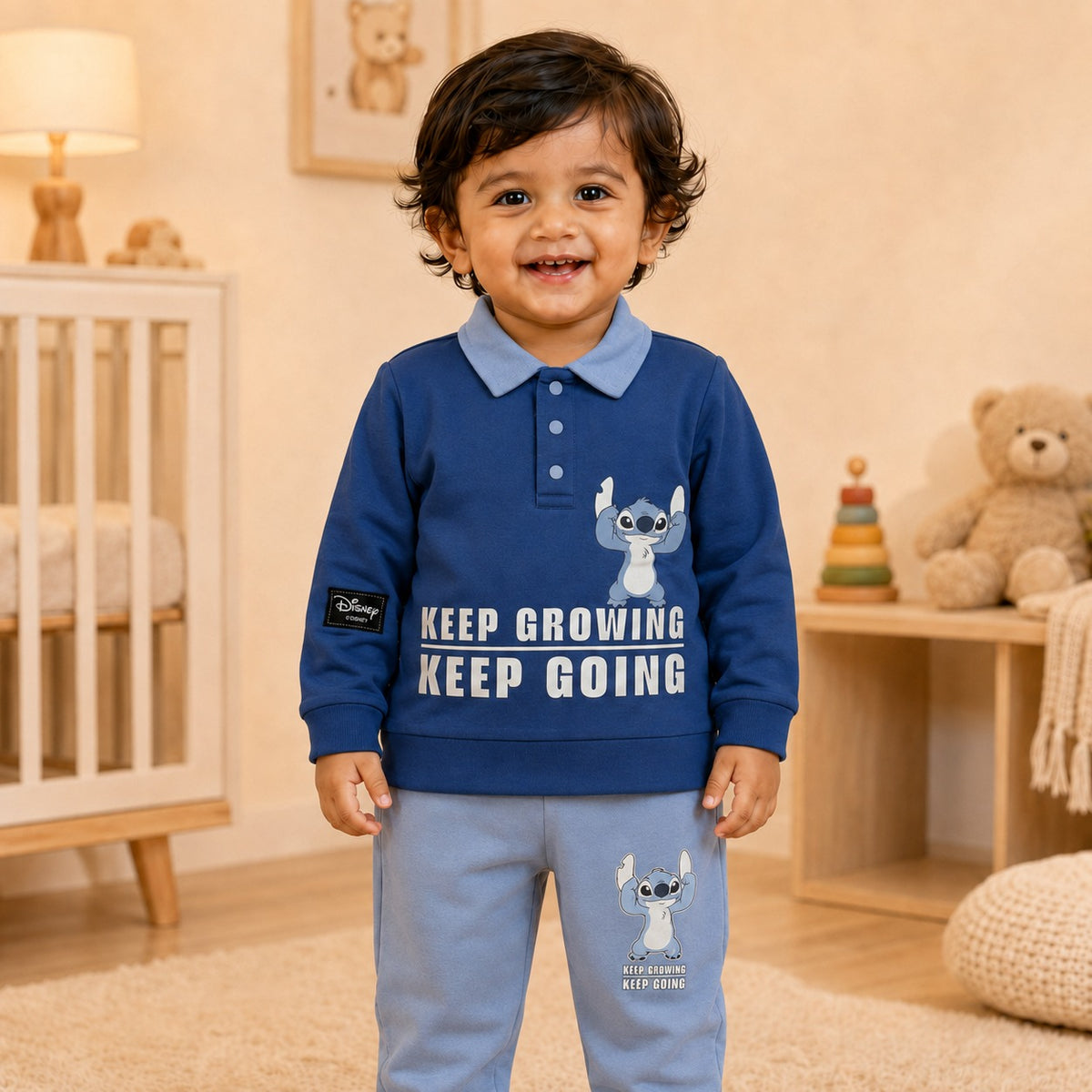 Boys Blue Stitch Polo Sweatshirt & Jogger Set
