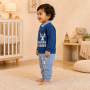 Boys Blue Stitch Polo Sweatshirt & Jogger Set