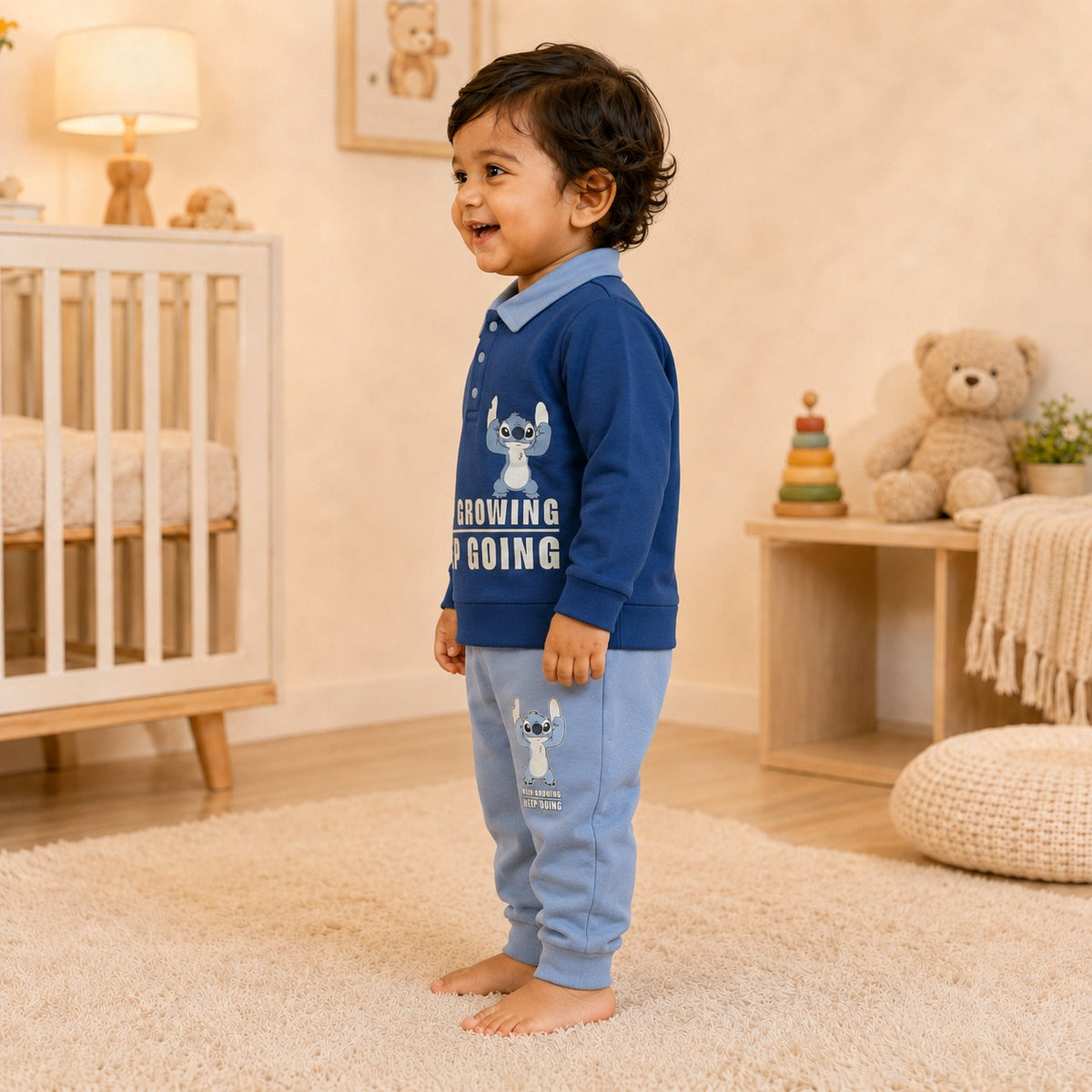 Boys Blue Stitch Polo Sweatshirt & Jogger Set