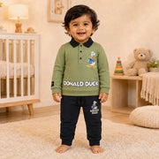 Boys Sage Green Donald Duck Polo Sweatshirt & Jogger Set