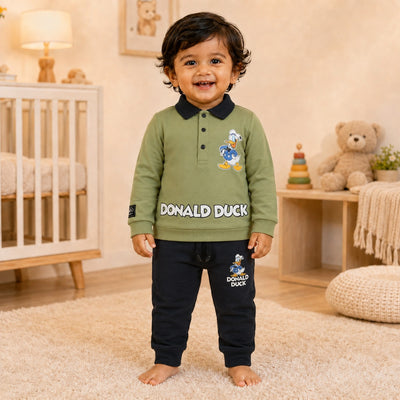 Boys Sage Green Donald Duck Polo Sweatshirt & Jogger Set