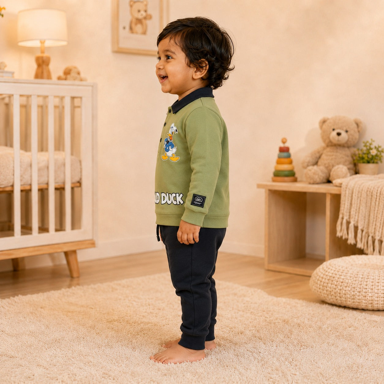 Boys Sage Green Donald Duck Polo Sweatshirt & Jogger Set