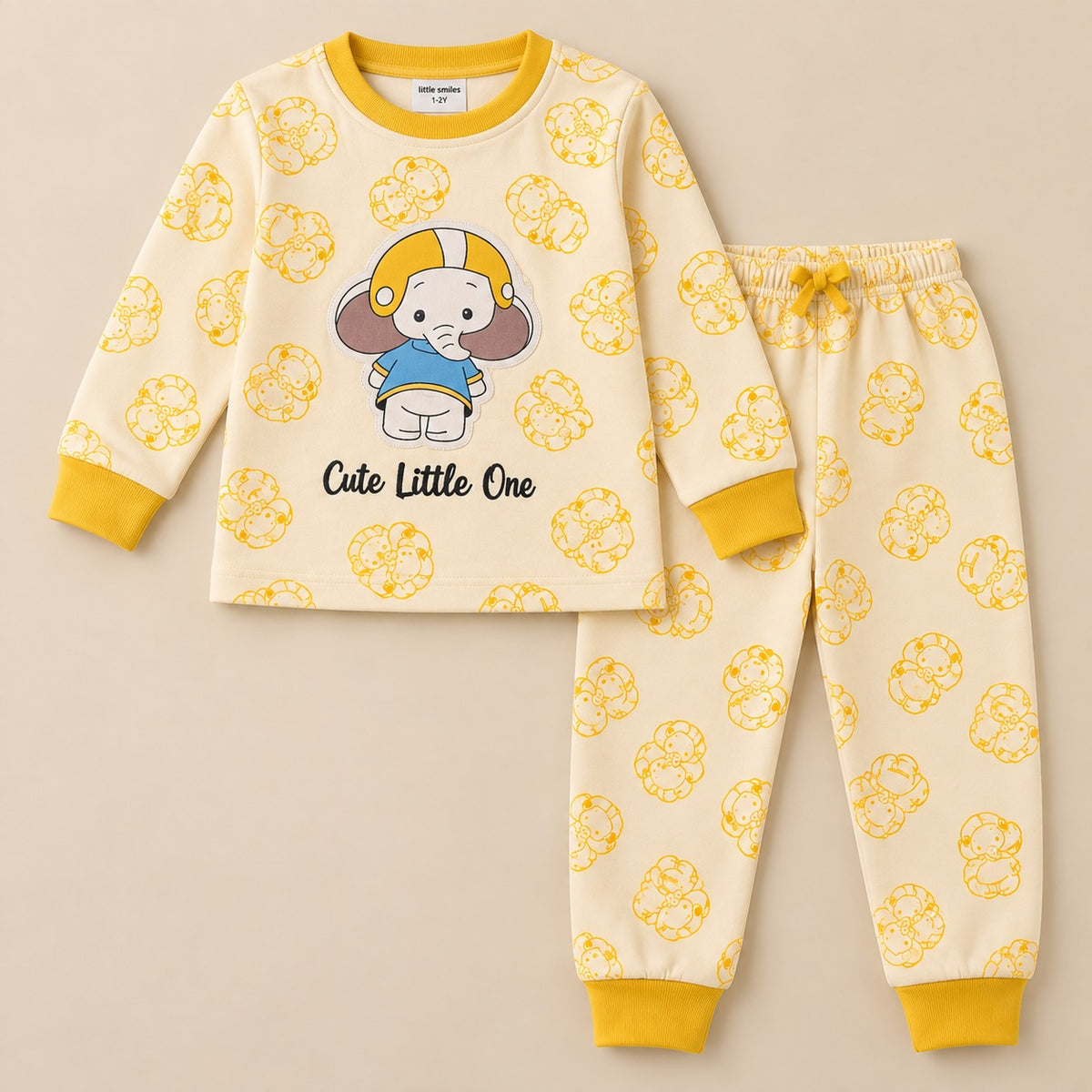 Unisex Warm Yellow Cute Little One Cotton Loungewear Set
