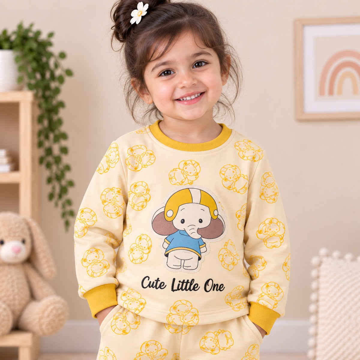 Unisex Warm Yellow Cute Little One Cotton Loungewear Set
