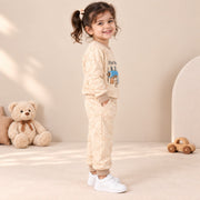 Unisex Beige First Vacation Airplane Cotton Loungewear Set
