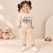Unisex Beige First Vacation Airplane Cotton Loungewear Set
