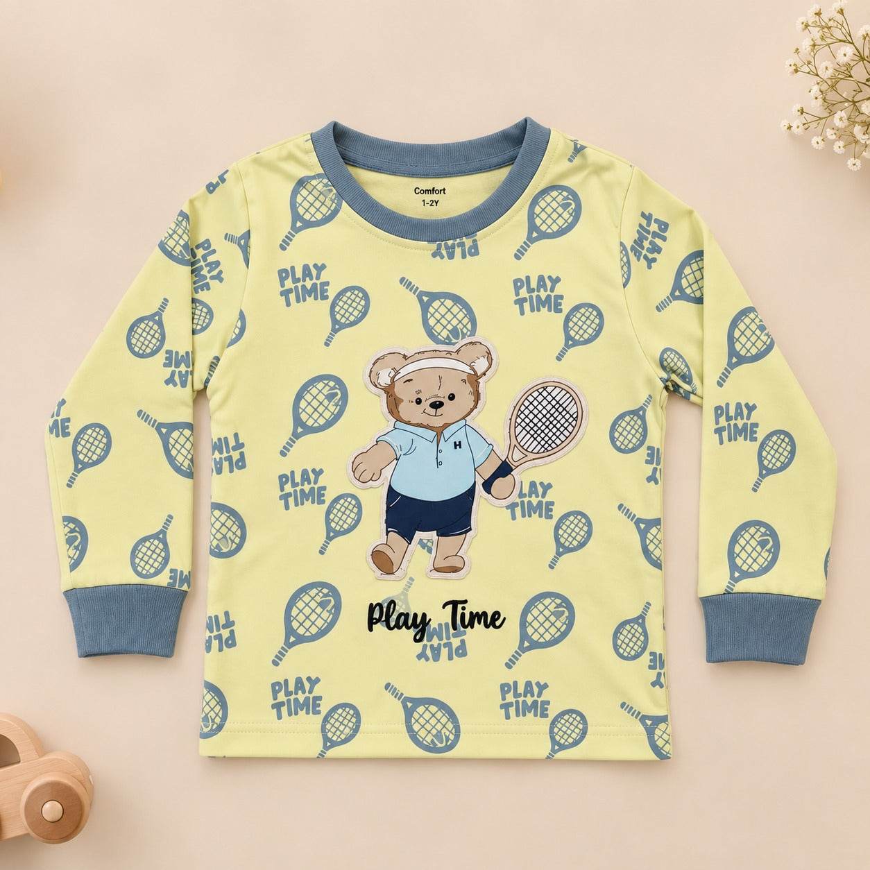 Unisex Lime Green Tennis Bear Cotton Loungewear Set