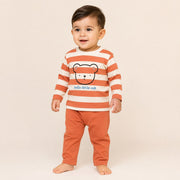 Boys Rust Orange Striped Bear Cotton Loungewear Set