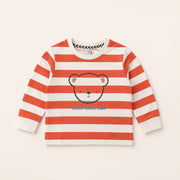 Boys Rust Orange Striped Bear Cotton Loungewear Set
