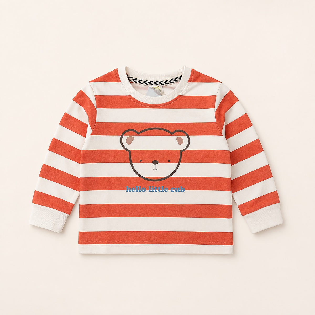 Boys Rust Orange Striped Bear Cotton Loungewear Set