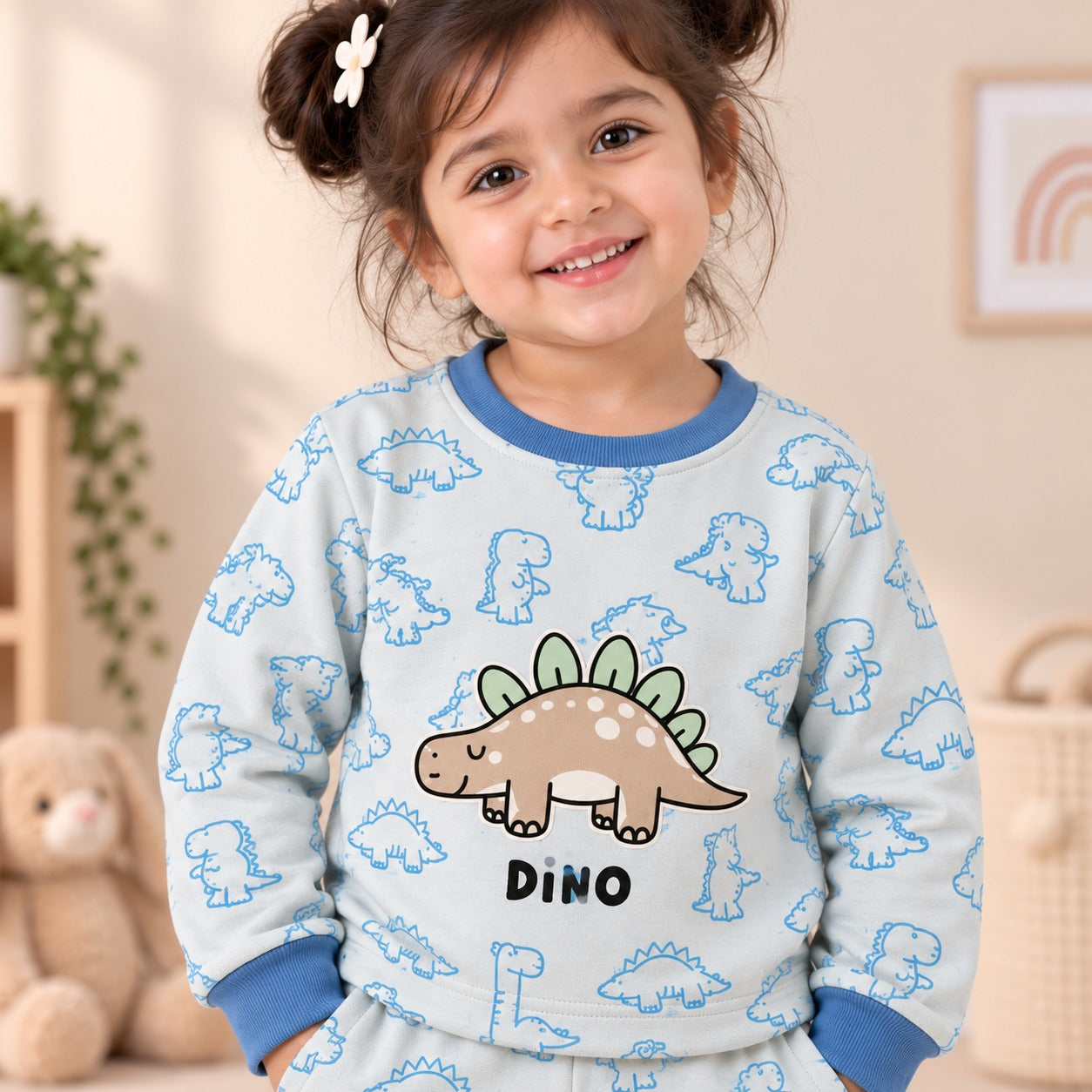 Unisex Light Blue Stegosaurus Dino Cotton Loungewear Set