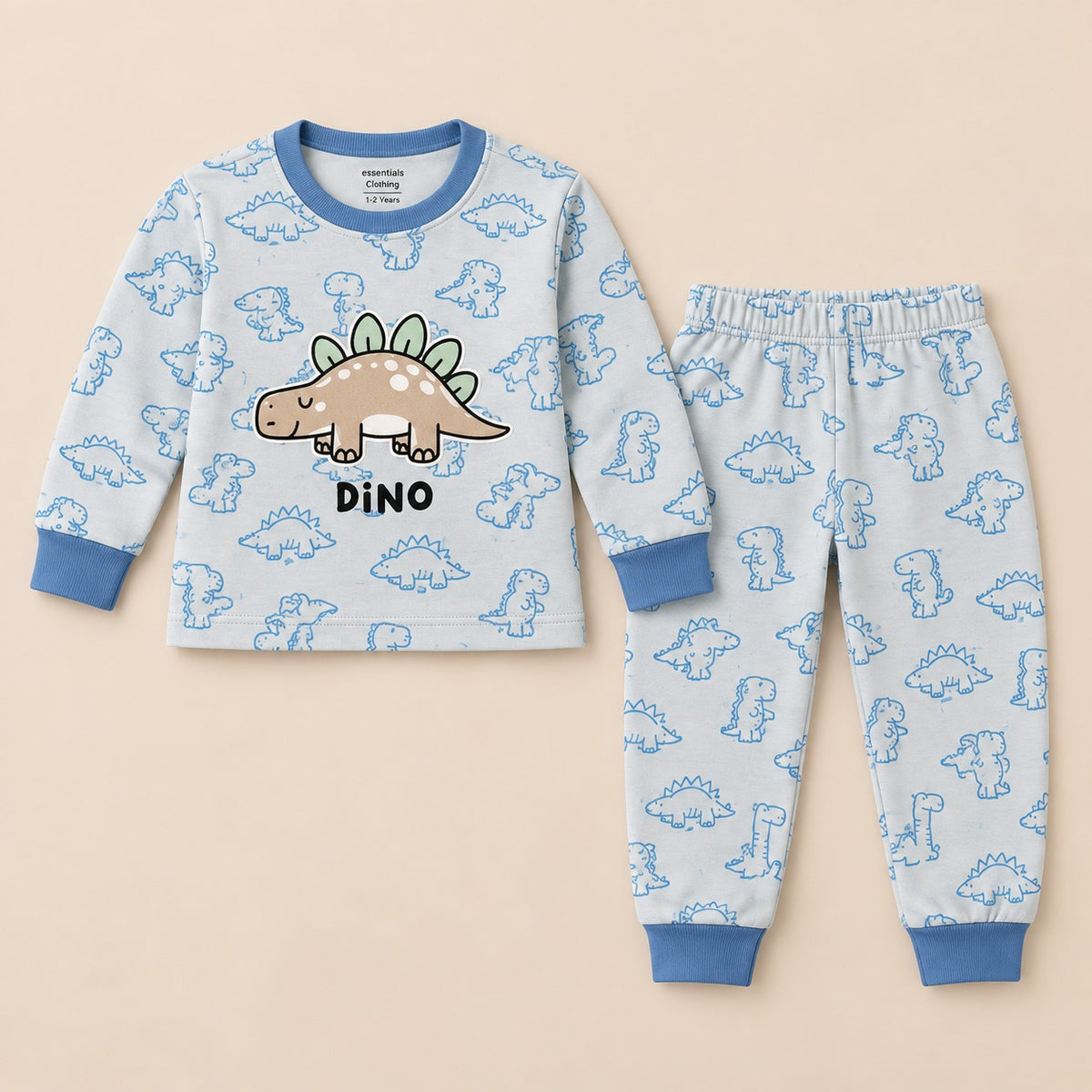 Unisex Light Blue Stegosaurus Dino Cotton Loungewear Set