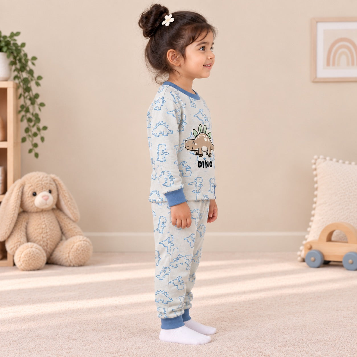 Unisex Light Blue Stegosaurus Dino Cotton Loungewear Set