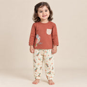 Girls Rust Brown Tropical Parrot Sweatshirt & Printed Pant Set
