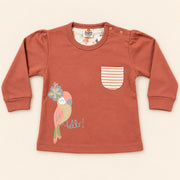 Girls Rust Brown Tropical Parrot Sweatshirt & Printed Pant Set