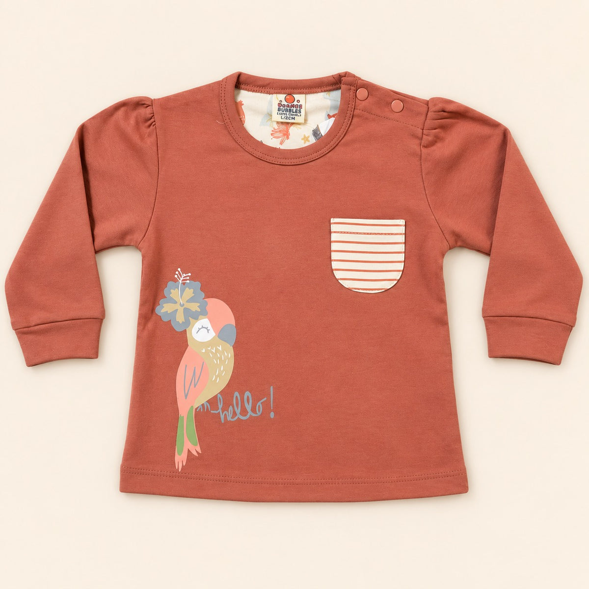 Girls Rust Brown Tropical Parrot Sweatshirt & Printed Pant Set