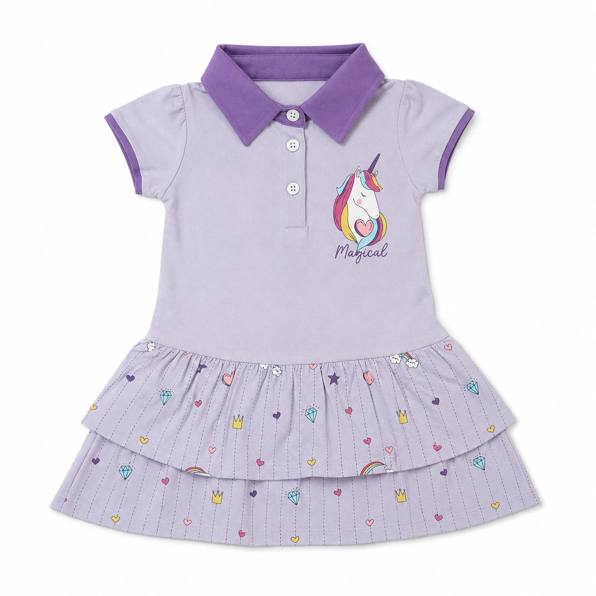 Baby Girls Dusty Pink Little Girl Graphic Tiered Polo Dress