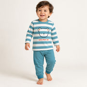 Boys Rust Orange Striped Bear Cotton Loungewear Set