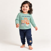 Baby Girls Beige & Crimson Bear Family Cotton Loungewear Set