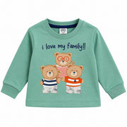 Baby Girls Beige & Crimson Bear Family Cotton Loungewear Set