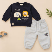 Boys Navy Blue Safari Friends Loop Knit Sweatshirt & Jogger Set