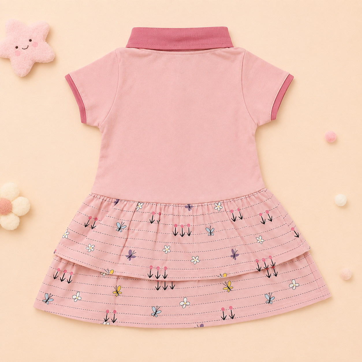 Baby Girls Dusty Pink Little Girl Graphic Tiered Polo Dress