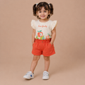Girls Love Fruits Flutter Sleeve Top and Coral Shorts Set