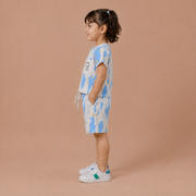 Kids Blue Abstract Brushstroke Tee and Shorts Co-ord Set