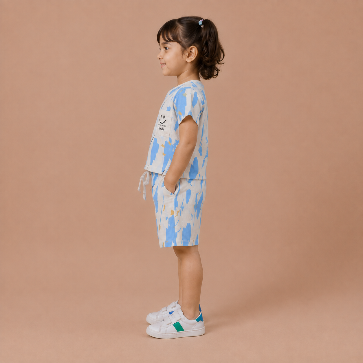 Kids Blue Abstract Brushstroke Tee and Shorts Co-ord Set