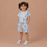 Kids Blue Abstract Brushstroke Tee and Shorts Co-ord Set
