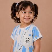 Kids Blue Abstract Brushstroke Tee and Shorts Co-ord Set