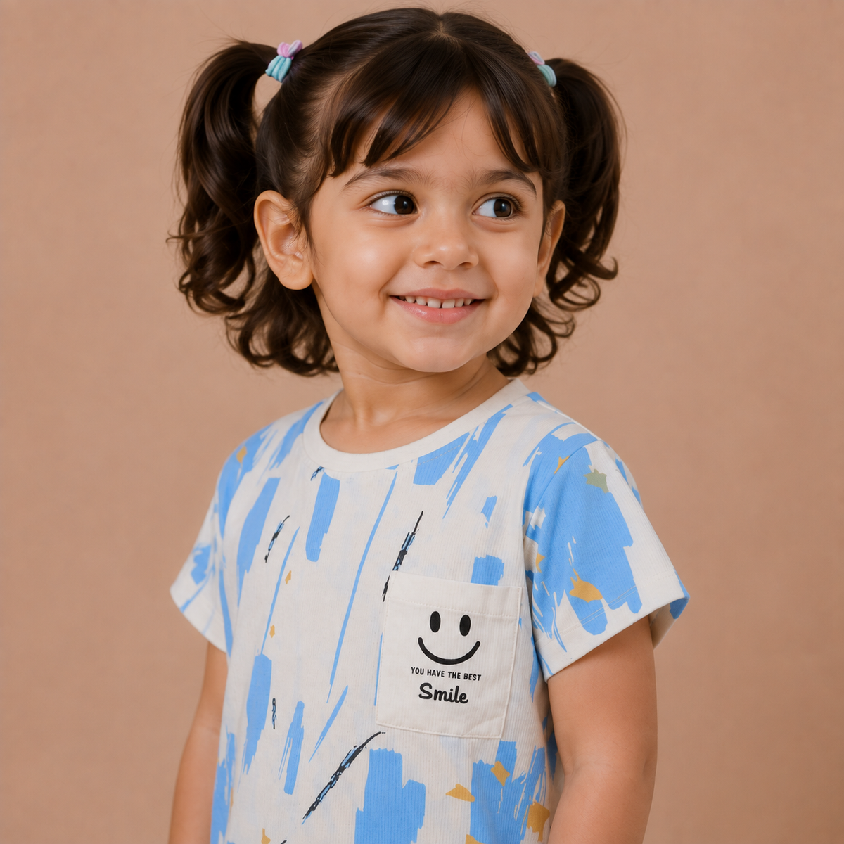 Kids Blue Abstract Brushstroke Tee and Shorts Co-ord Set